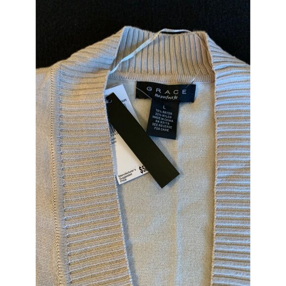 Grace Beige Open Front Cardigan Sweater Size Large Rayon Nylon Womens - Picture 2 of 8